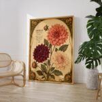 Dahlia Print: Art Nouveau Vintage Botanical Flower Wall Art Home Decor