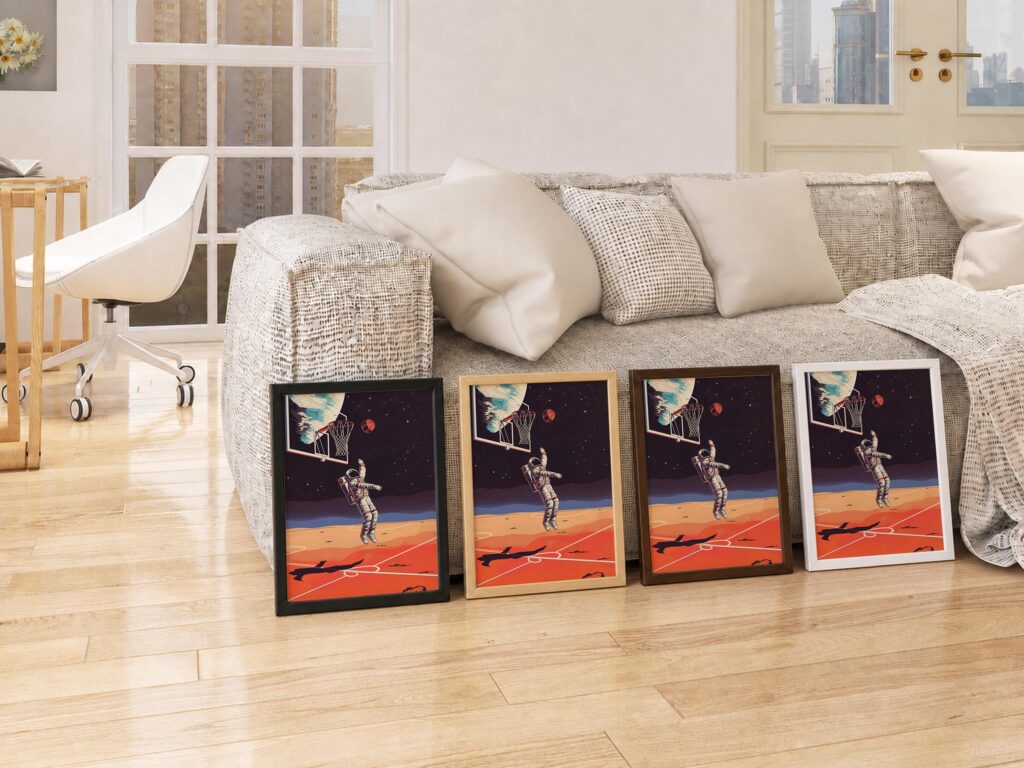 Astronaut Basketball Art Print: Retro Sci-Fi Sports Poster