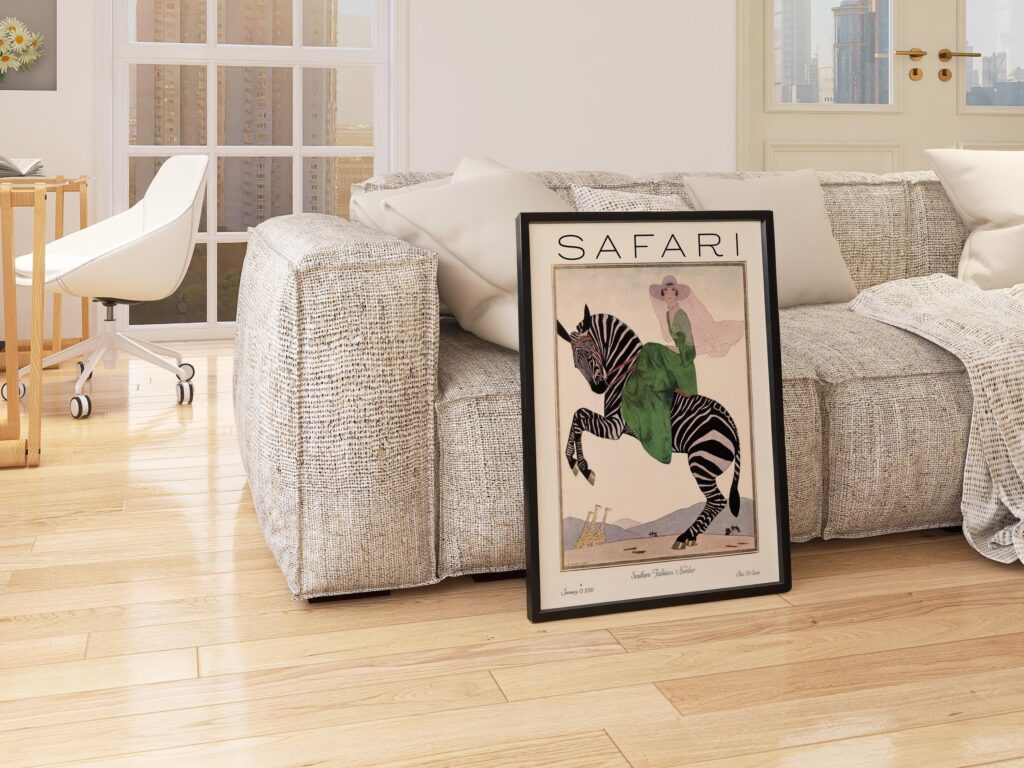Safari Fashion Poster Magazine Cover, Retro Woman on Zebra Print