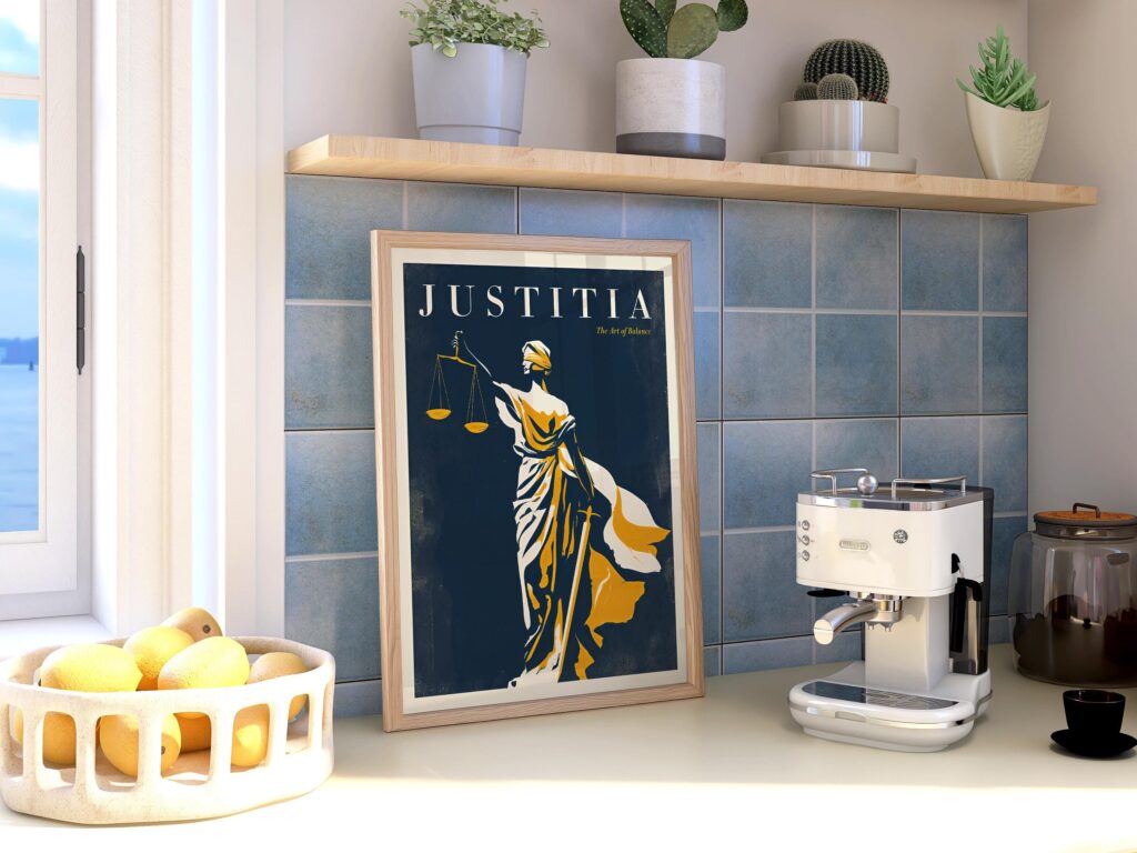 Lady Justice Retro Poster: Justitia Scales of Justice Law Office Wall Art