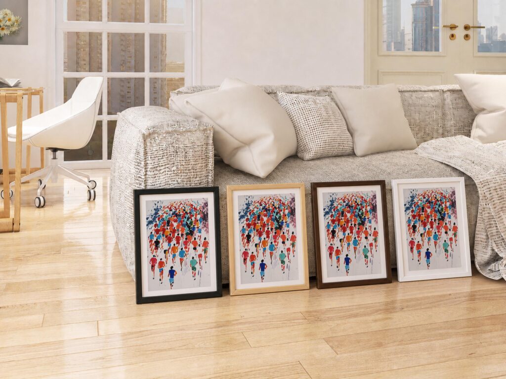 Marathon Colorful Runners Sport displayed as a framed print in three frame colours