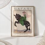 Safari Fashion Poster Magazine Cover, Retro Woman on Zebra Print