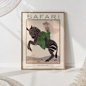 Safari Fashion Poster Magazine Cover, Retro Woman on Zebra Print