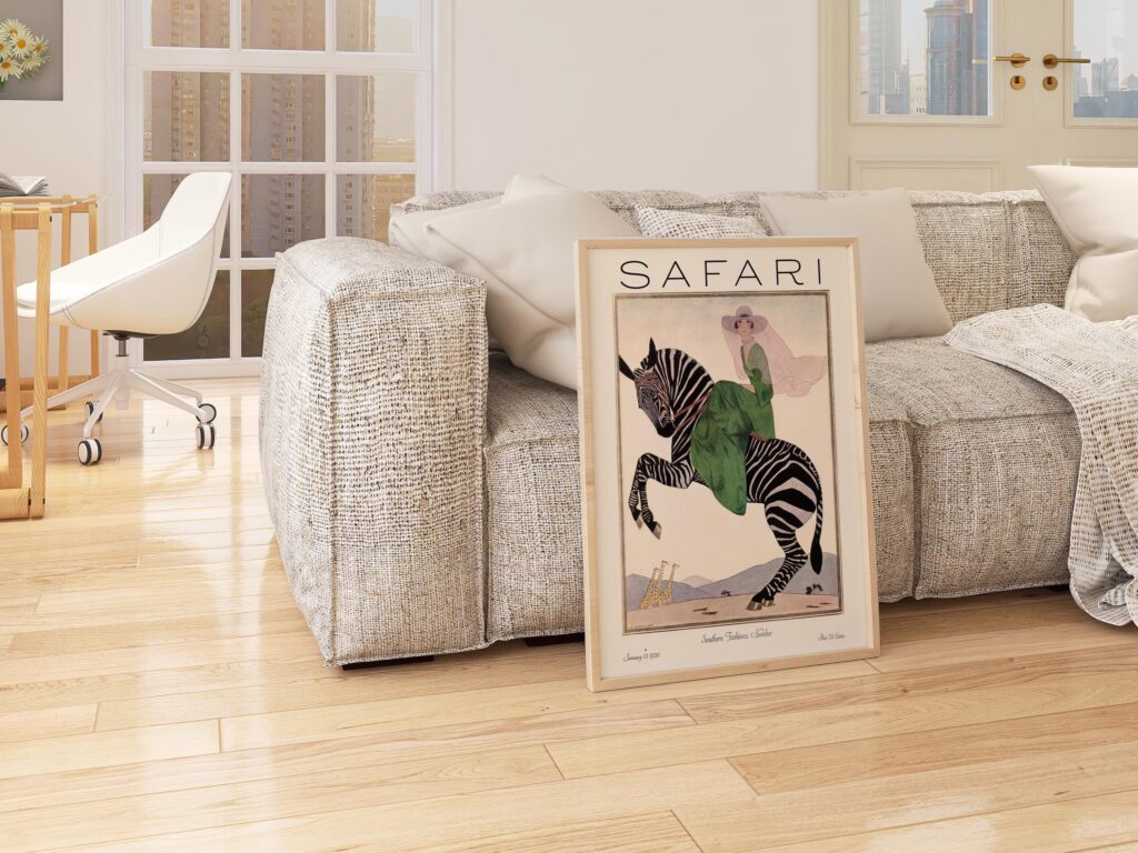 Safari Fashion Poster Magazine Cover, Retro Woman on Zebra Print
