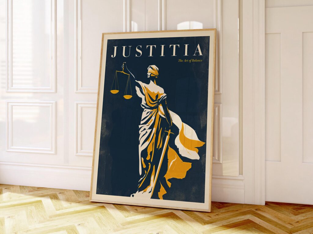 Lady Justice Retro Poster: Justitia Scales of Justice Law Office Wall Art