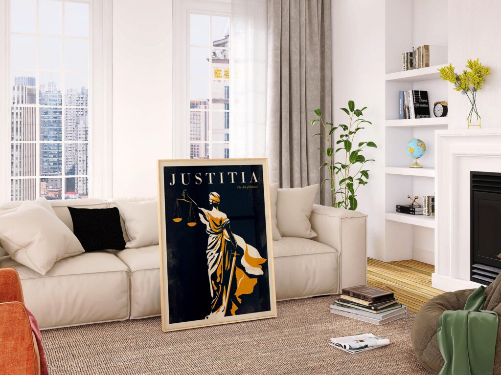 Lady Justice Retro Poster: Justitia Scales of Justice Law Office Wall Art