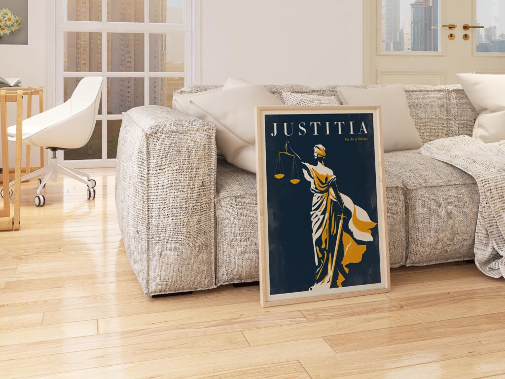 Lady Justice Retro Poster: Justitia Scales of Justice Law Office Wall Art