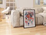 Marathon Colorful Runners Sport in a black frame above a sofa in a living room