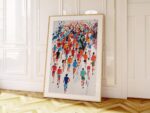 Marathon Colorful Runners Sport shown framed and leaning against a wall, mid-century modern decor